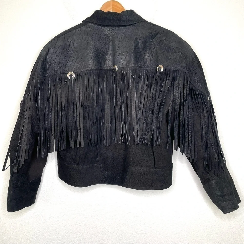 Vintage sueded leather fringed crop jacket medium - Picture 4 of 15